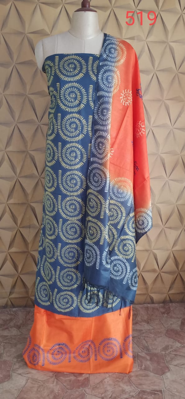 Soft silk hand print suit SILK ZONE