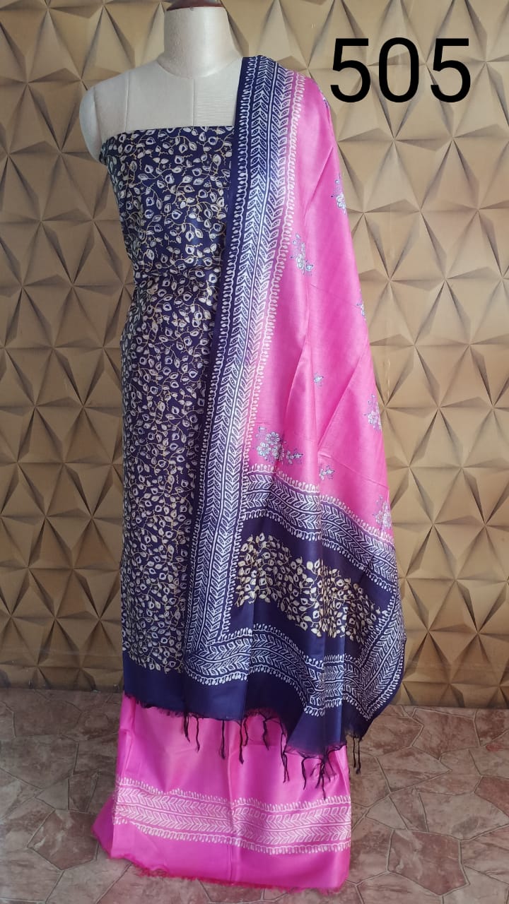 Soft silk hand print Suit SILK ZONE