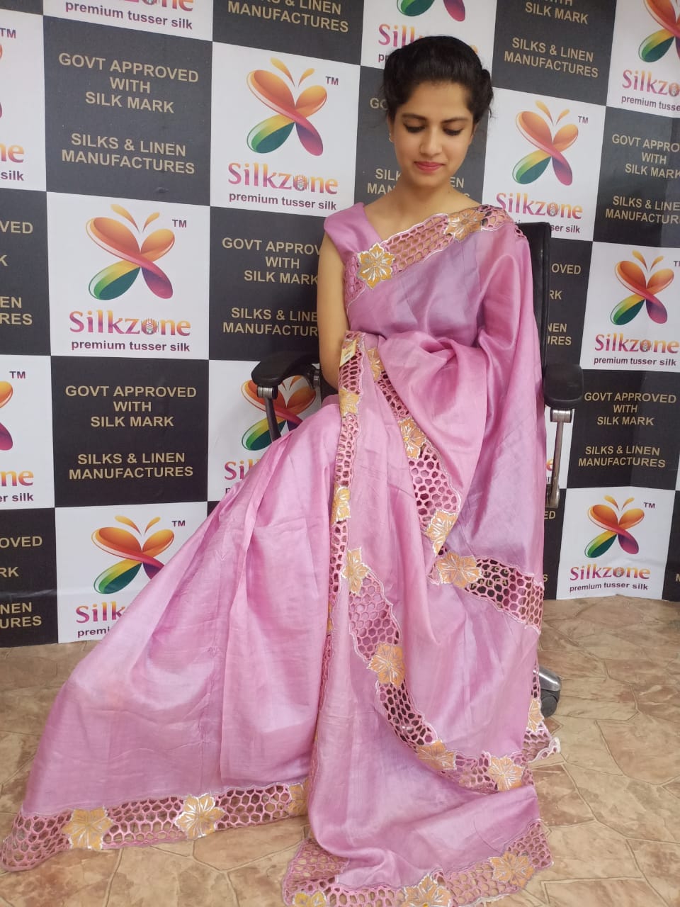 Tussar silk Hand Cotwark saree SILK ZONE