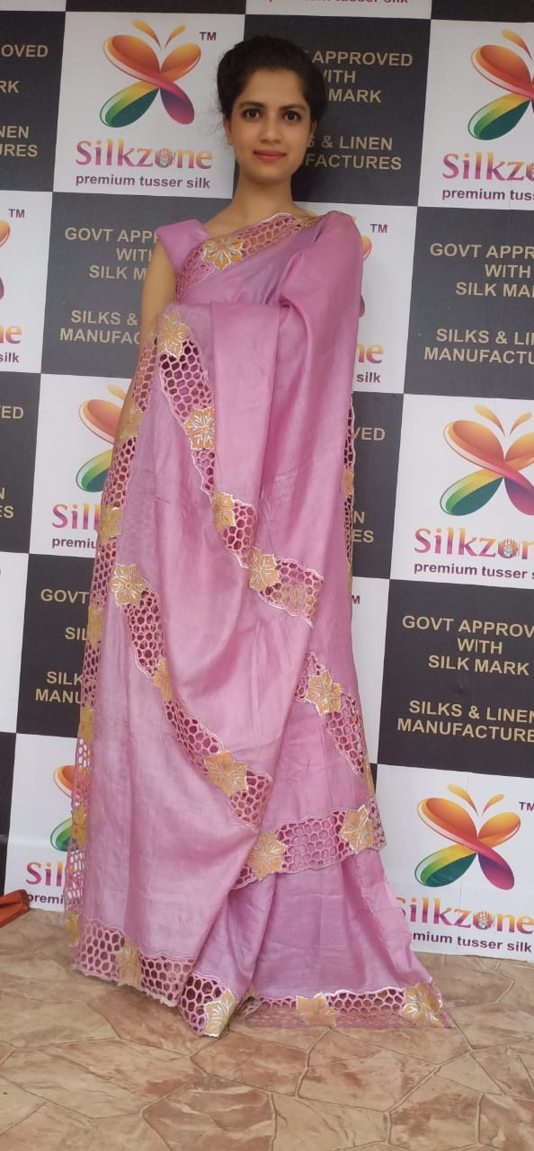 Tussar silk Hand Cotwark saree SILK ZONE