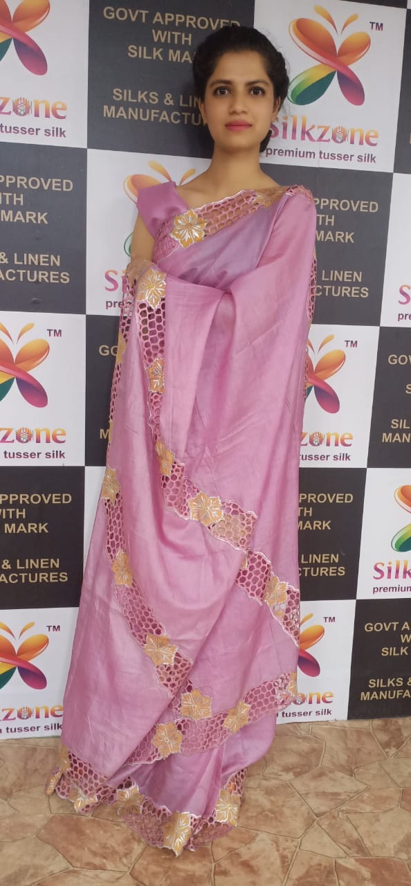 Tussar silk Hand Cotwark saree SILK ZONE