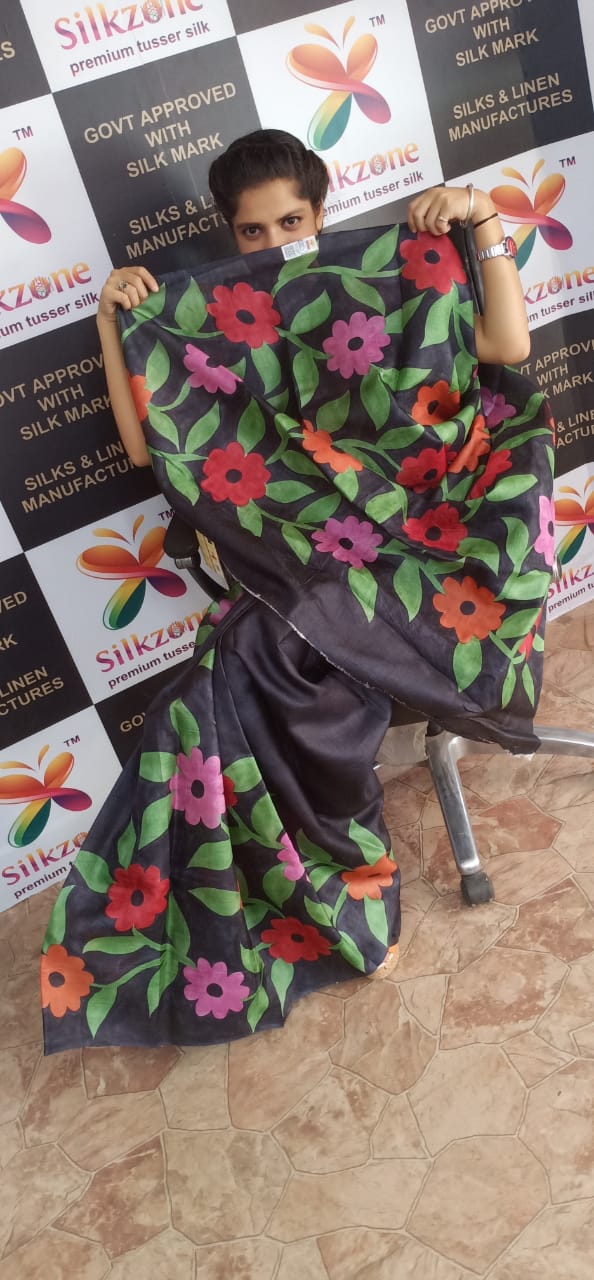 Pure Tussar Silk print saree