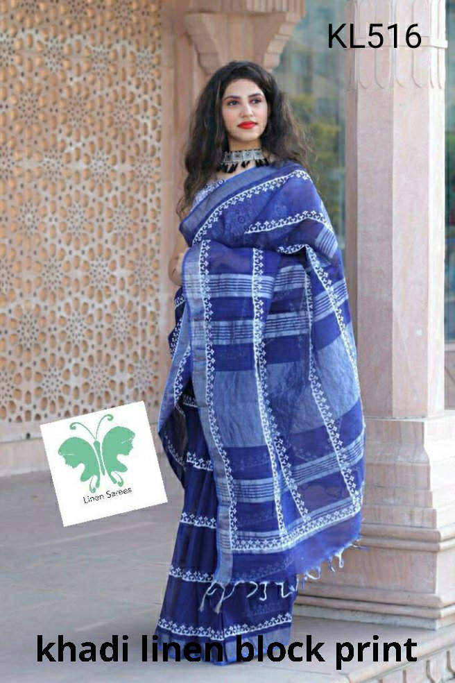 Khadi linen block saree SILK ZONE