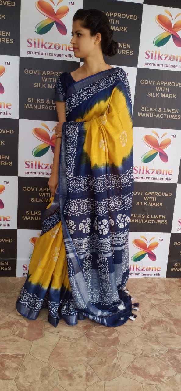 Khadi linen batik print saree SILK ZONE
