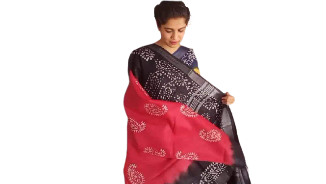 Khadi linen batik print saree SILK ZONE