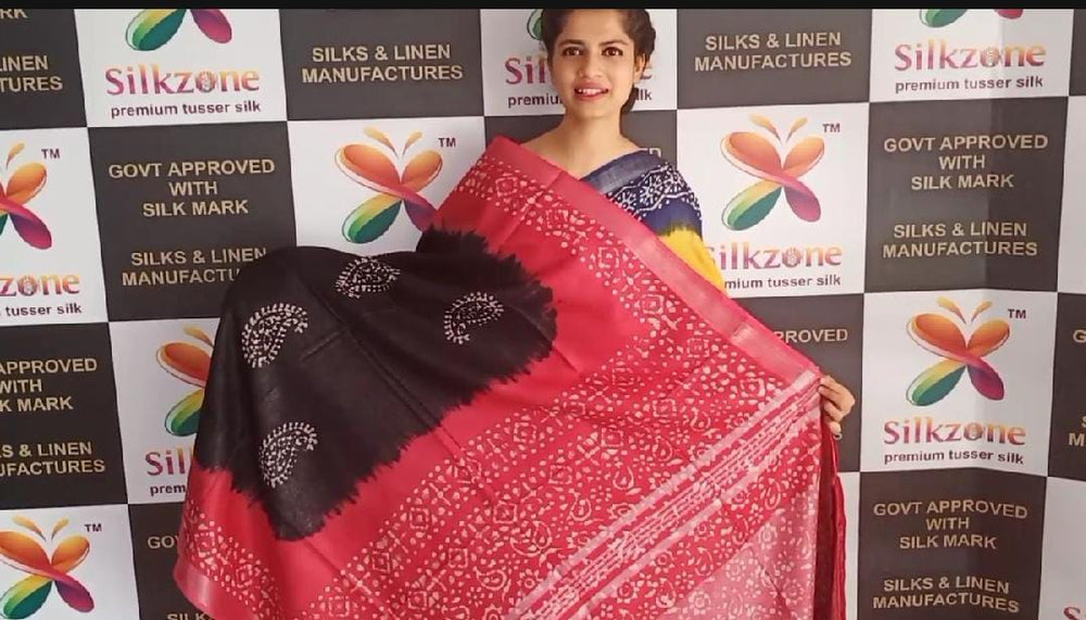 Khadi linen batik print saree SILK ZONE