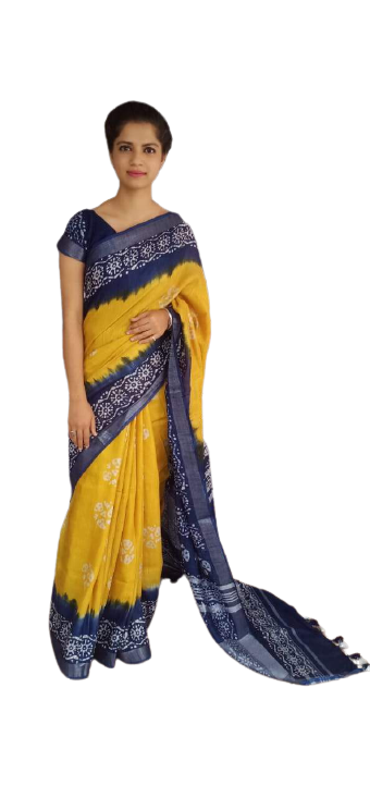 Khadi linen batik print saree SILK ZONE