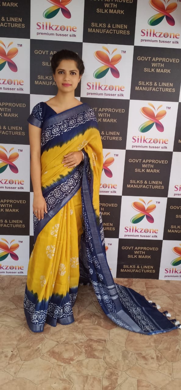 Khadi linen batik print saree SILK ZONE