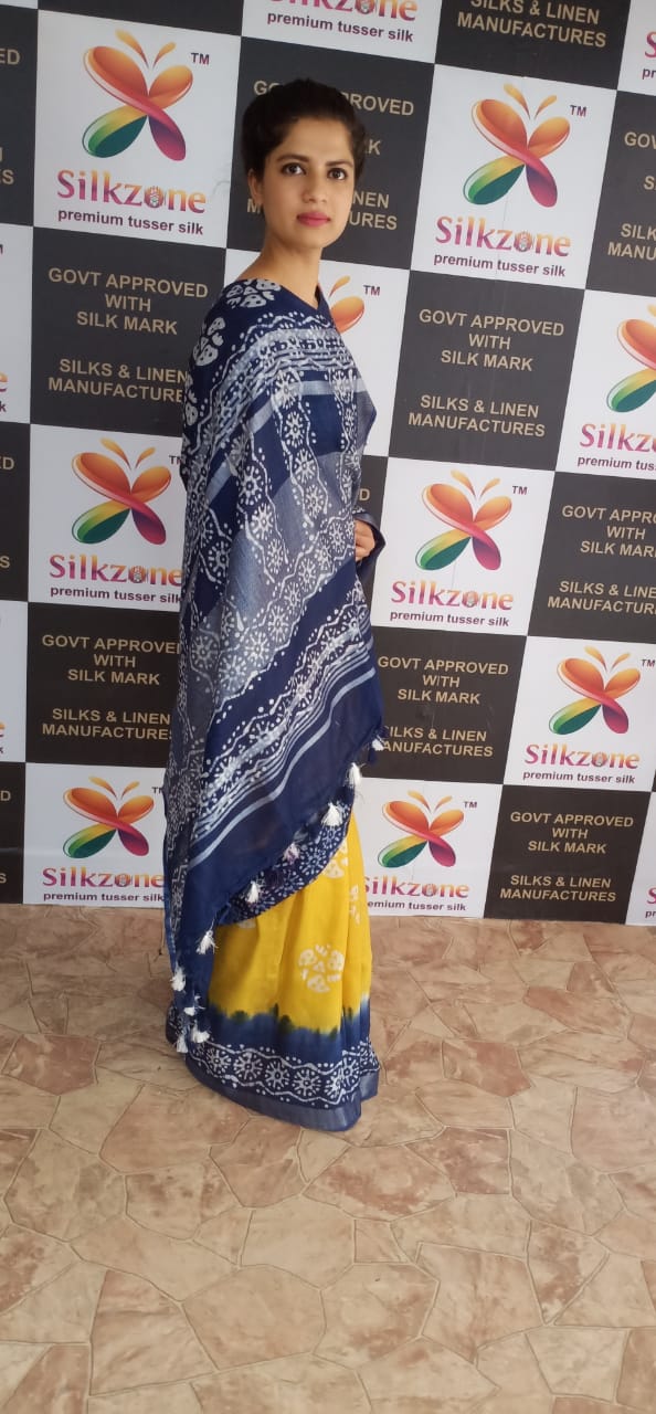 Khadi linen batik print saree SILK ZONE