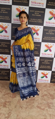 Khadi linen batik print saree SILK ZONE