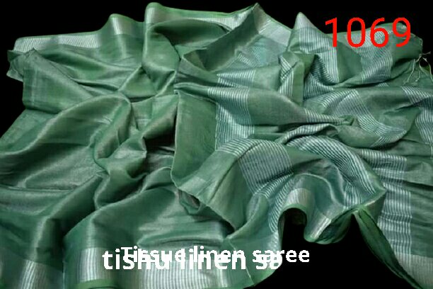 Tissue linen plain Saree SILK ZONE