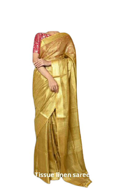 Tissue linen plain Saree SILK ZONE
