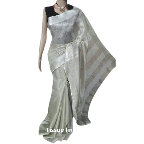 Tissue linen plain Saree SILK ZONE