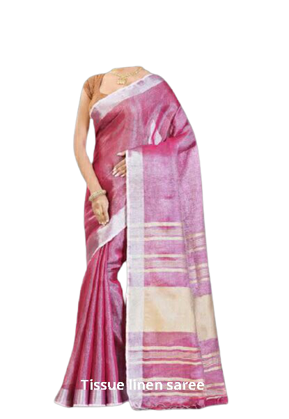 Tissue linen plain Saree SILK ZONE