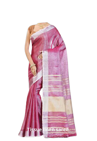 Tissue linen plain Saree SILK ZONE