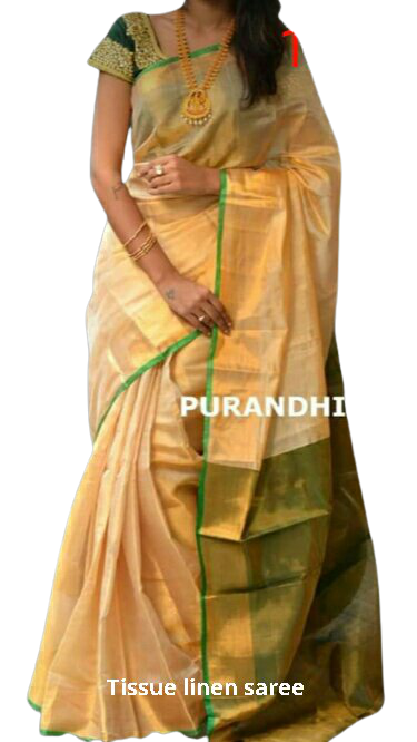 Tissue linen plain saree SILK ZONE