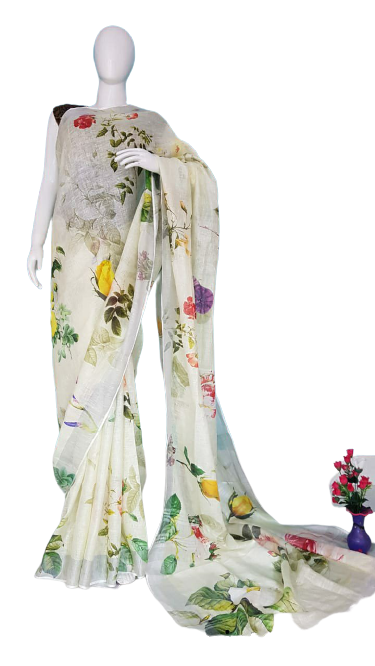 Linen digital print Saree SILK ZONE