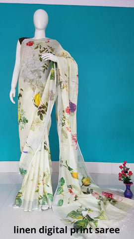 Linen digital print Saree SILK ZONE