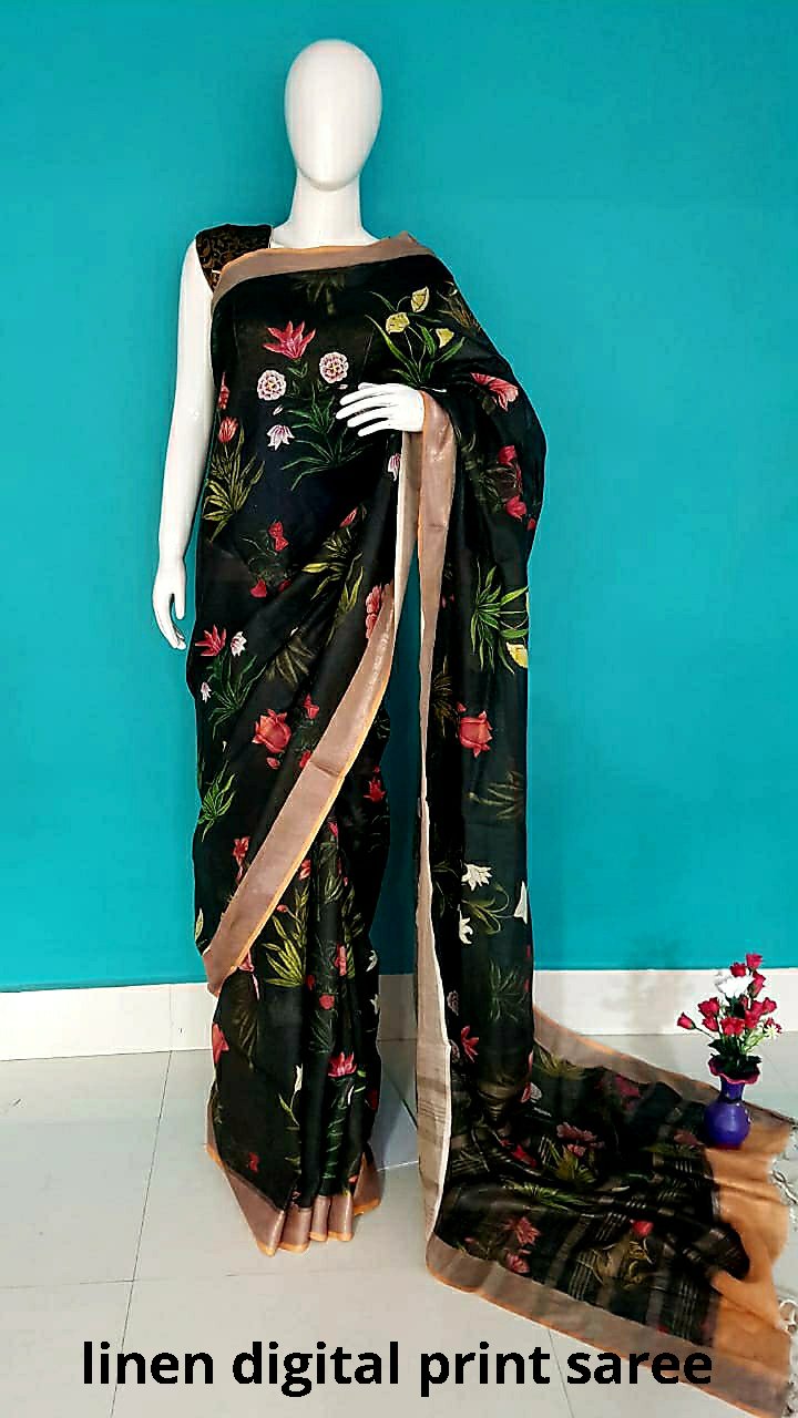 Linen digital print Saree SILK ZONE