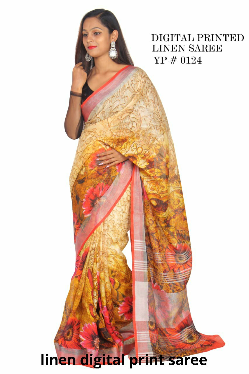 Linen digital print Saree SILK ZONE