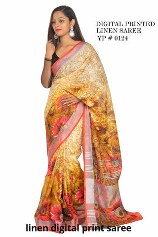 Linen digital print Saree SILK ZONE