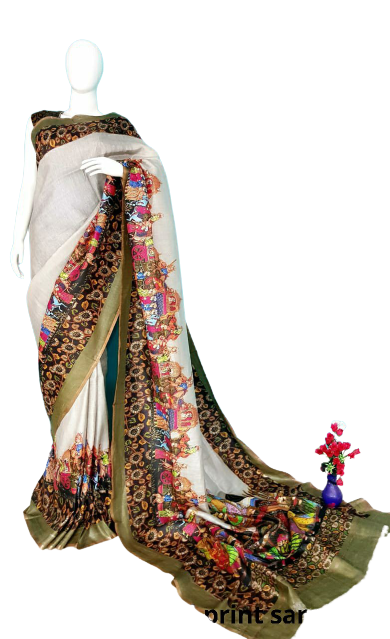 Linen digital print Saree SILK ZONE