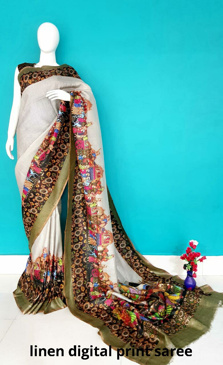 Linen digital print Saree SILK ZONE