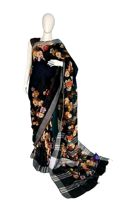 Linen digital print Saree SILK ZONE