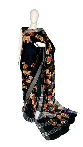 Linen digital print Saree SILK ZONE