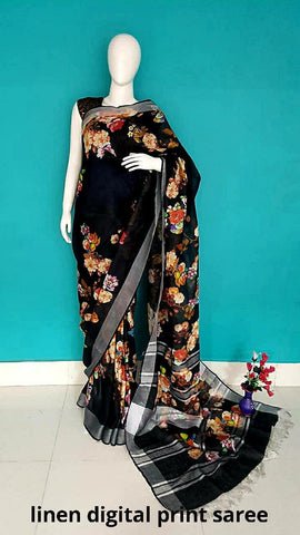 Linen digital print Saree SILK ZONE