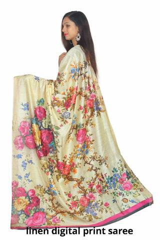 Linen digital print Saree SILK ZONE