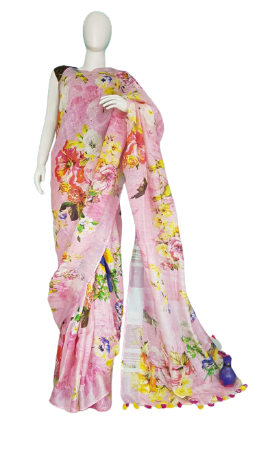 Linen digital print Saree SILK ZONE