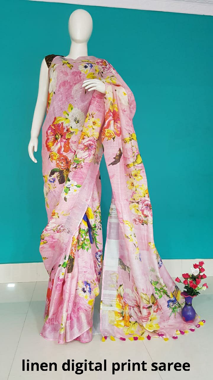 Linen digital print Saree SILK ZONE