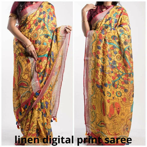 Linen digital print Saree SILK ZONE