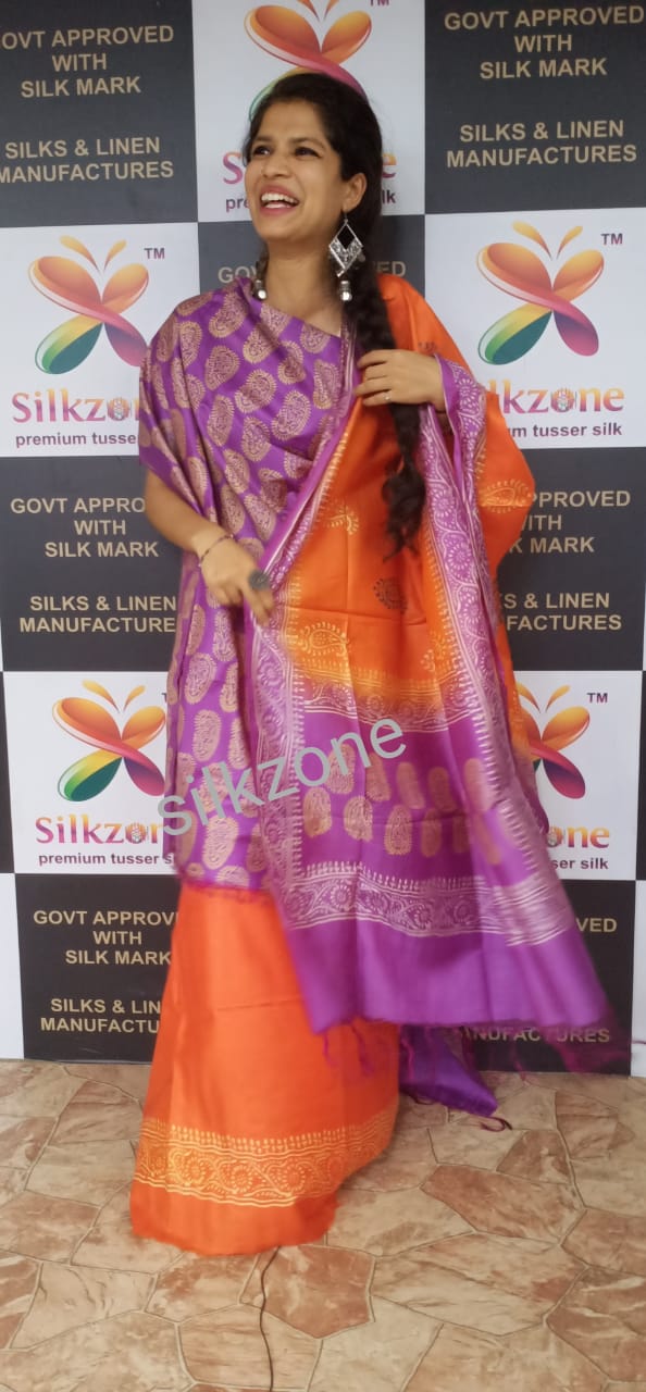 Soft silk hand print suit SILK ZONE