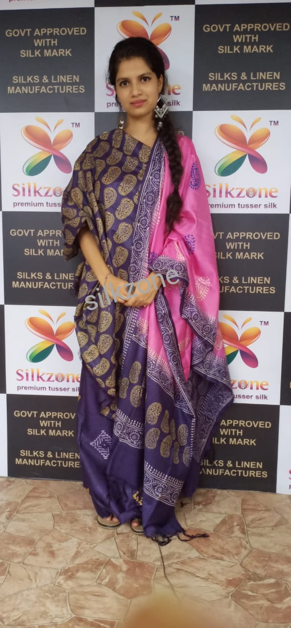 Soft silk hand print suit SILK ZONE