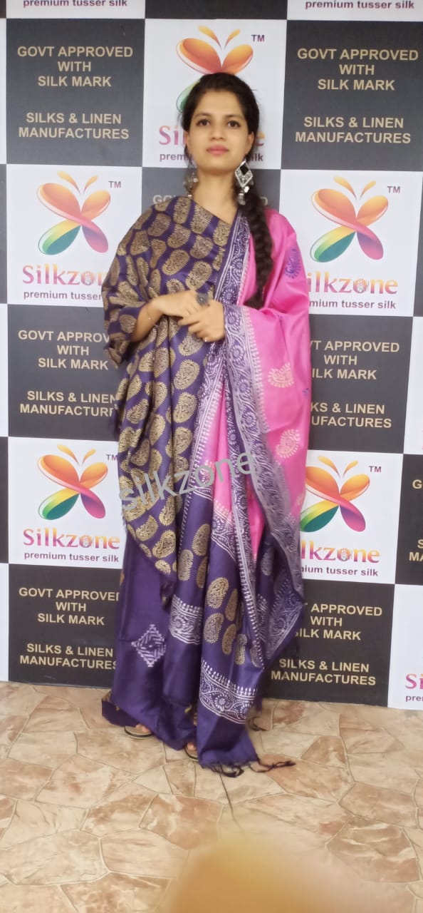 Soft silk hand print suit SILK ZONE