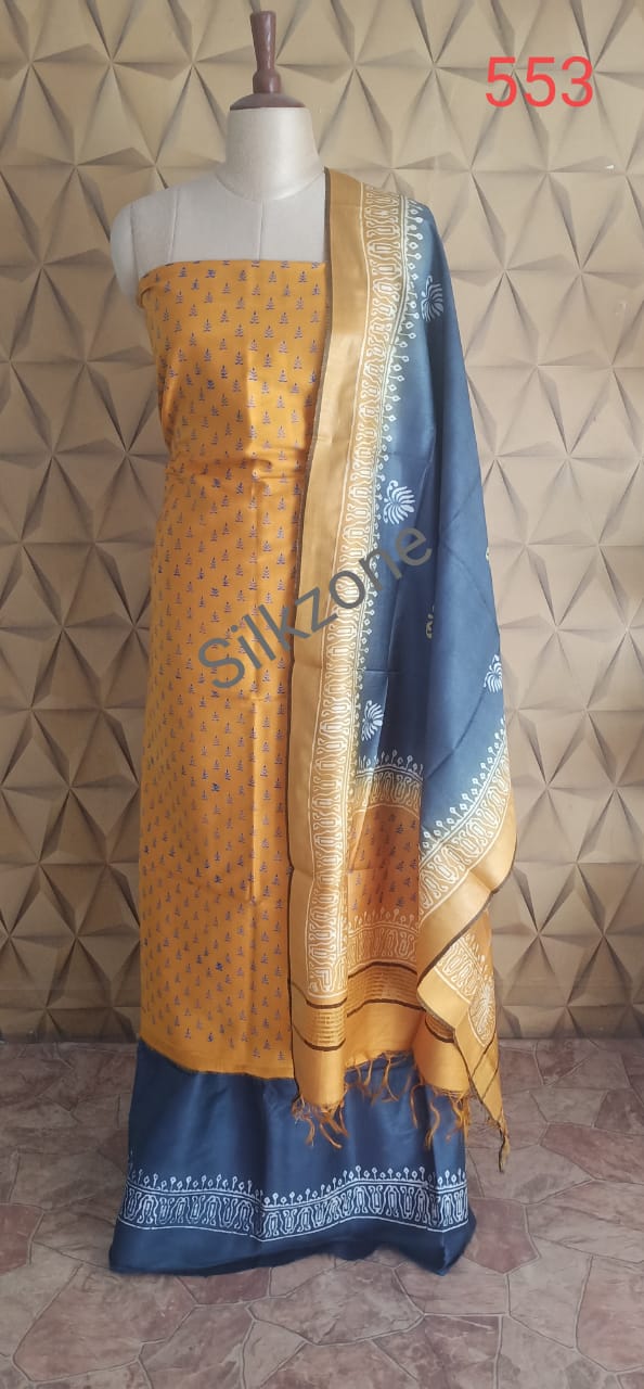 Soft silk hand print suit SILK ZONE