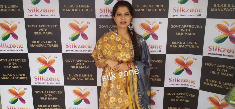 Soft silk hand print suit SILK ZONE