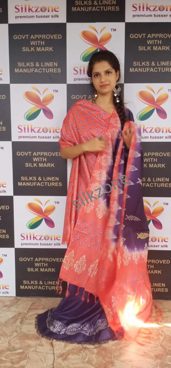 Soft silk hand print suit SILK ZONE