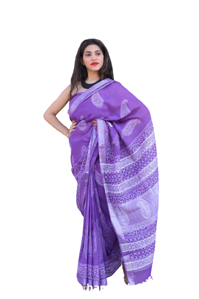 Khadi linen printed saree SILK ZONE