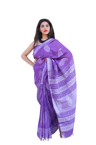 Khadi linen printed saree SILK ZONE