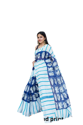 Khadi linen printed saree SILK ZONE