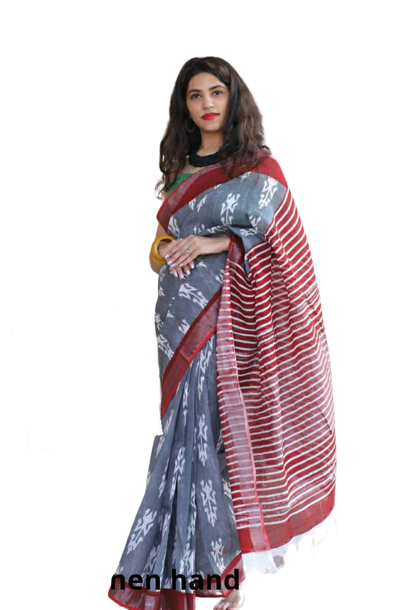 Khadi linen printed Saree SILK ZONE