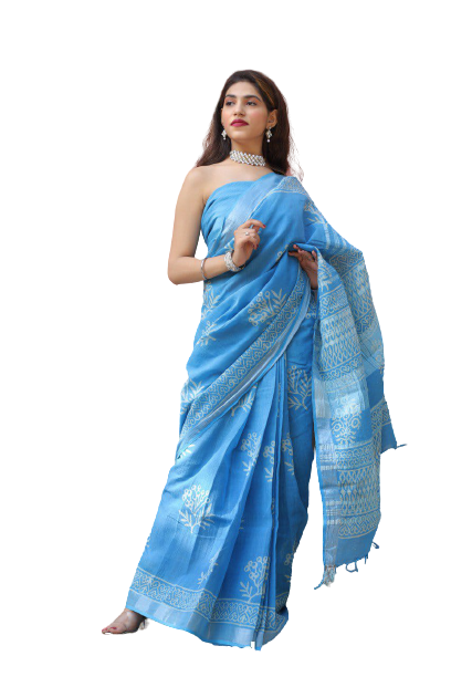 Khadi linen printed saree SILK ZONE