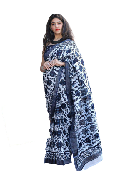 Khadi linen printed saree SILK ZONE