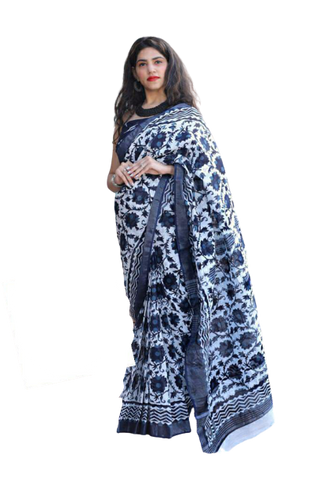 Khadi linen printed saree SILK ZONE