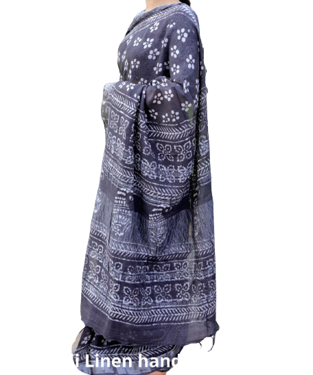 Khadi linen printed Saree SILK ZONE