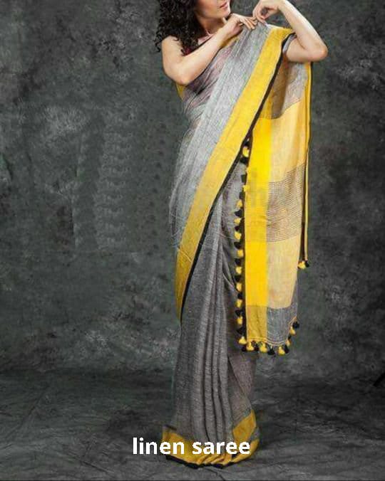 Pure linen plane saree SILK ZONE