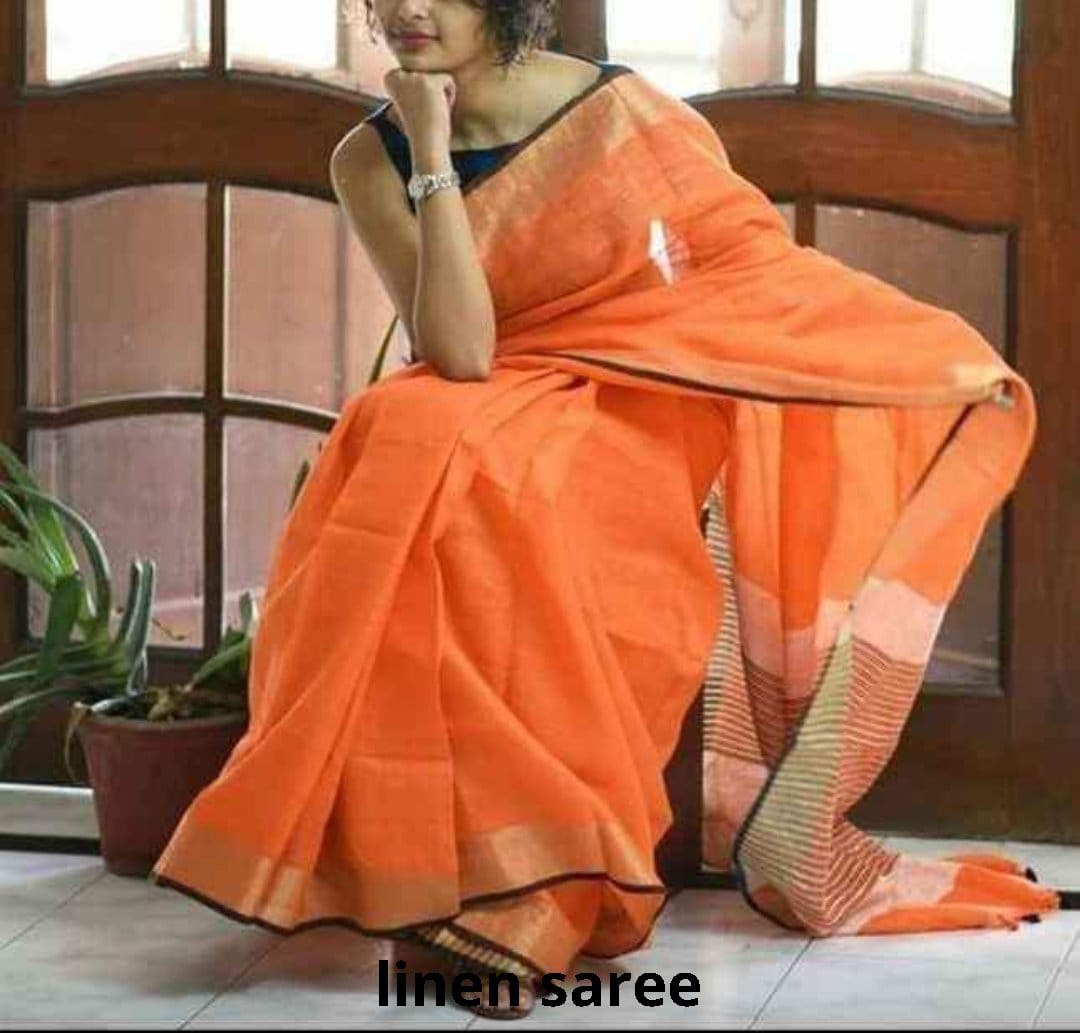 Pure linen plane d saree SILK ZONE